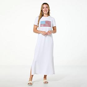 "As Is" G by Giuliana Americana Knit Graphic Maxi T-Shirt Dress