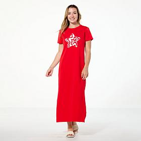 "As Is" G by Giuliana Americana Knit Graphic Maxi T-Shirt Dress