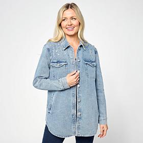 "As Is" G by Giuliana Black Label Denim Shirt Jacket with Rhinestones
