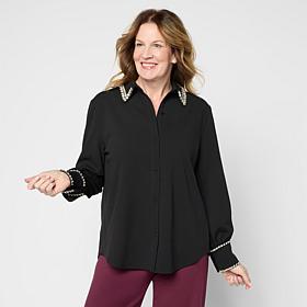 "As Is" G by Giuliana Black Label Knit Crepe Shirt Jacket