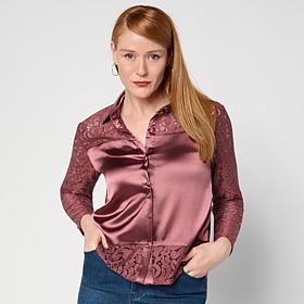 "As Is" G by Giuliana Black Label Knit Lace Satin Blouse