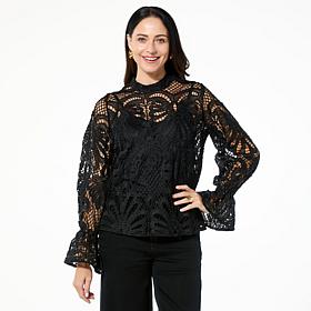 "As Is" G by Giuliana Black Label Lace Blouse with Cami