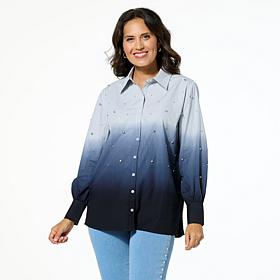 "As Is" G by Giuliana Black Label Woven Dip Dye Button-Up Shirt