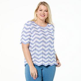 "As Is" G by Giuliana Chevron Pattern Short Sleeve Pullover Sweater