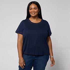 "As Is" G by Giuliana Cotton Modal Short-Sleeve Top with Trim