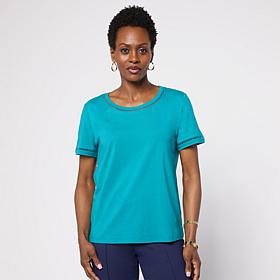 "As Is" G by Giuliana Cotton Modal Short-Sleeve Top with Trim