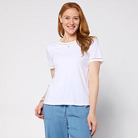 "As Is" G by Giuliana Cotton Modal Short-Sleeve Top with Trim