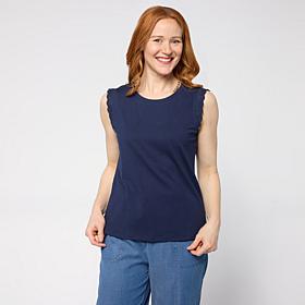 "As Is" G by Giuliana Cotton Modal Sleeveless Top with Eyelet Trim