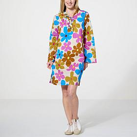 "As Is" G by Giuliana Cotton Viole Lace-Up V-Neck Tunic Dress