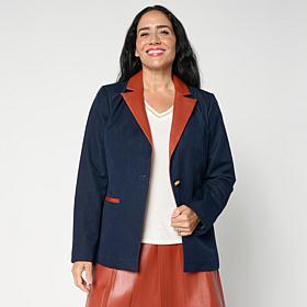 "As Is" G by Giuliana Denim and Faux Leather Blazer