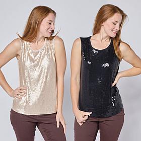 "As Is" G by Giuliana ECOLUX 2 Pack Tank with Sequin Front
