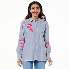 "As Is" G by Giuliana Embellished Striped Blouse