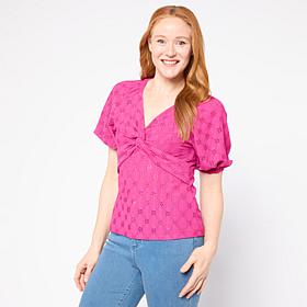 "As Is" G by Giuliana Eyelet Knit Front Twist Top