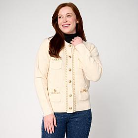 "As Is" G by Giuliana FF Sweater Cardigan with Chain Detail