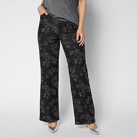 "As Is" G by Giuliana Floral Laser-Print Denim Wide-Leg Jean
