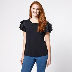 "As Is" G by Giuliana Knit Top with Tiered Mesh Sleeves