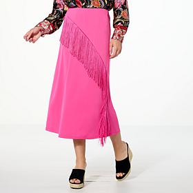 "As Is" G by Giuliana Matte Jersey Knit Fringe-Trim A-Line Skirt