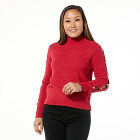 "As Is" G by Giuliana Mock Neck Pullover Sweater with Button Detail