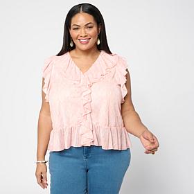 "As Is" G by Giuliana Printed Knit Sleeveless Ruffle Top