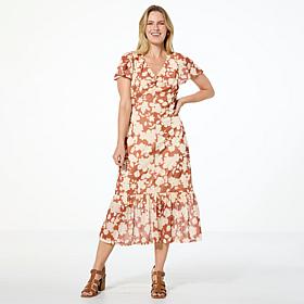 "As Is" G by Giuliana Printed Mesh Ruched Front Midi Dress