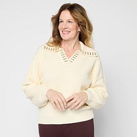 "As Is" G by Giuliana Rhinestone Collar Pullover Sweater 