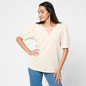 "As Is" G by Giuliana Ruffle Neck Knit Top with Puff Sleeves