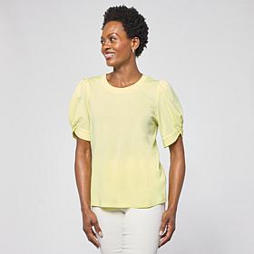 "As Is" G by Giuliana Slub Knit Top with Knot Sleeve