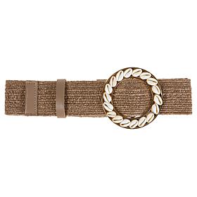 "As Is" G by Giuliana Stretch Raffia Belt with Decorative Seashells