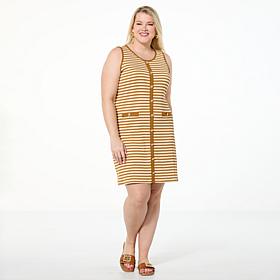 "As Is" G by Giuliana Striped Rib Knit Button-Front Sleeveless Dress