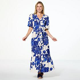 "As Is" G by Giuliana Woven Embroidered Puff-Sleeve Midi Dress