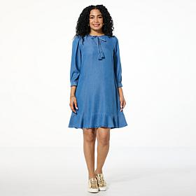 "As Is" G by Giuliana Woven Tencel Flounced Hem Shift Dress