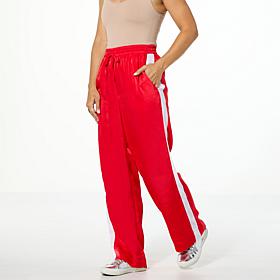 "As Is" G by Giuliana Woven Wide-Leg Track Pant with Tux Stripe