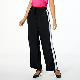 "As Is" G by Giuliana Woven Wide-Leg Track Pant with Tux Stripe