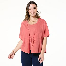 "As Is" HUE 2-piece Cotton Knit Kimono Wrap and Tank Set