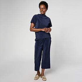 "As Is" HUE 2-piece Pleated Knit Top and Pant Lounge Set