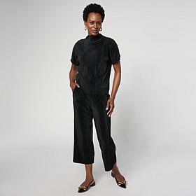 "As Is" HUE 2-piece Pleated Knit Top and Pant Lounge Set