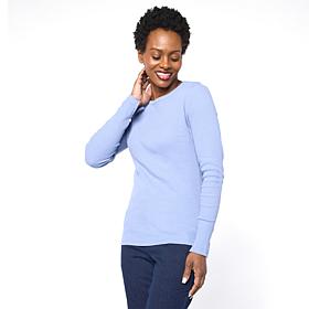 "As Is" HUE Button-Detail Slit Sleeve Ribbed Layering Top