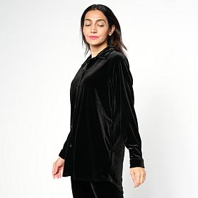 "As Is" HUE Long-Sleeve Button-Down Velvet Shirt