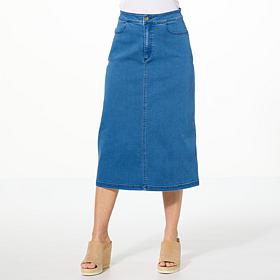 "As Is" IMAN Global Chic Denim Midi Skirt