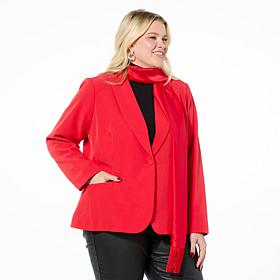 "As Is" IMAN Global Chic Knit Blazer with Detachable Satin Scarf