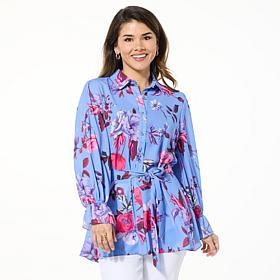 "As Is" IMAN Global Chic Printed Button-Front Everything Blouse