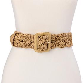 "As Is" IMAN Global Chic Square Buckle Woven Raffia Belt