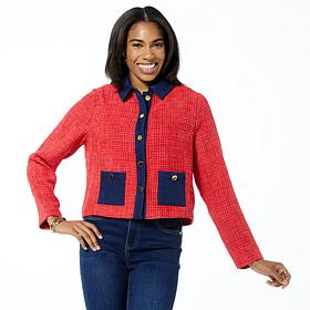 "As Is" IMAN Global Chic Tweed Jacket with Denim Trim