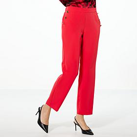 "As Is" IMAN Global Chic Woven Wide-Leg Pant with Button Details