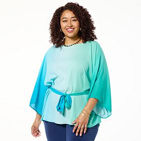 "As Is" Iman Ombre Dramatic Sleeve Top with Belt
