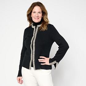 "As Is" Jaclyn Smith Beaded Trim Sweater Cardigan