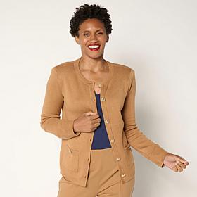 "As Is" Jaclyn Smith Button-Front Long-Sleeve Sweater Jacket