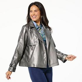 "As Is" Jaclyn Smith Faux Leather Swing Trench Coat