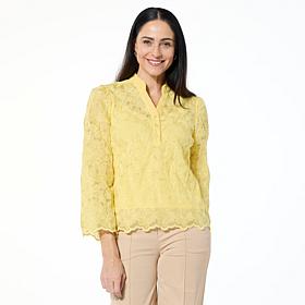 "As Is" Jaclyn Smith Floral Lace Henley Blouse