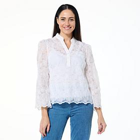 "As Is" Jaclyn Smith Floral Lace Henley Blouse